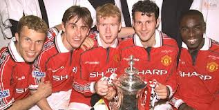 Ronny Johnsen with Neville, Scholes, Giggs and Cole